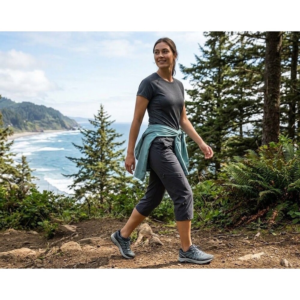 prAna Capri Pants Womens Large Charcoal Grey High Rise Stretch Hiking LE40146011